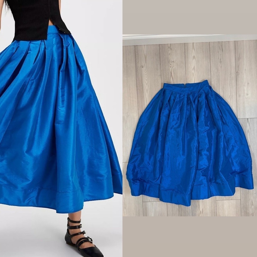 NEW Free People Emilia Lake Blue Pleated Maxi Skirt Medium Poplin A-Line Hi-Rise